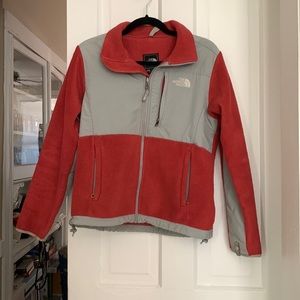 The North Face fleece jacket. Gray and orangey pink. Size small